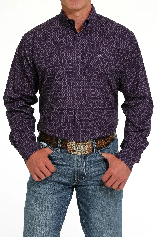 French Retro CINCH PURPLE GEOMETRIC PRINT LONG SLEEVE SHIRT