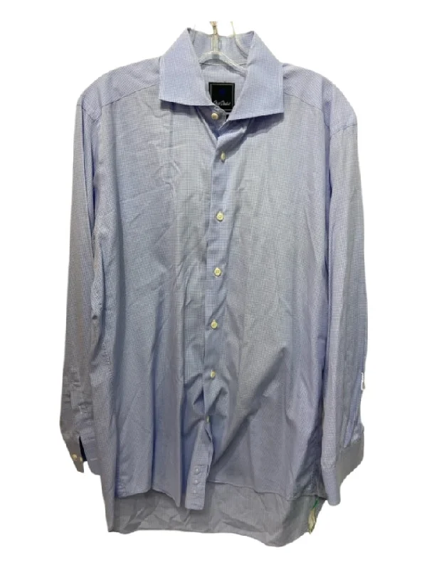 David Donahue Size 16.5 Blue Cotton Plaid Button Down Men's Long Sleeve Shirt