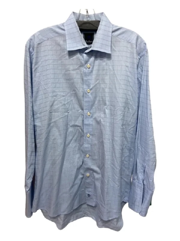 David Donahue Size 16.5 Light blue Cotton Plaid Button Down Long Sleeve Shirt