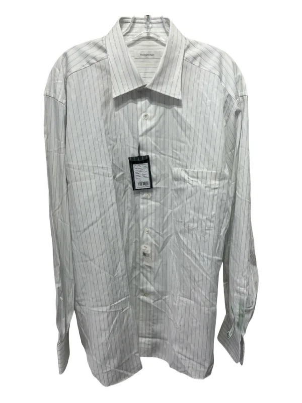 Ermenegildo Zegna NWT Size L White & Blue Cotton Stripe Men's Long Sleeve Shirt