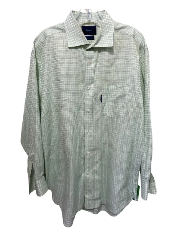 Facconable Size 17 Lime Cotton Plaid Button Down Men's Long Sleeve Shirt