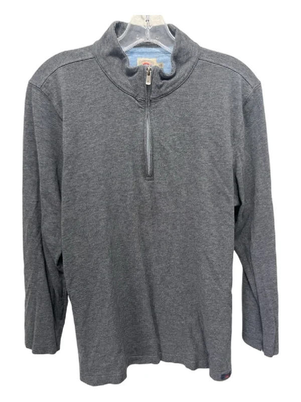 Faherty Size M Dark Gray Cotton Blend Solid Quarter Zip Men's Long Sleeve Shirt