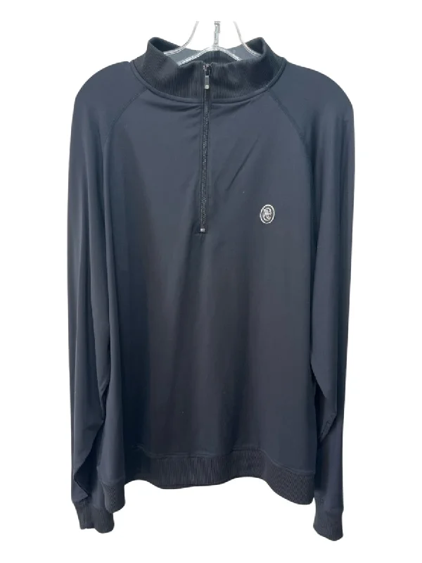 Footjoy Size L Black Synthetic Solid Quarter Zip Men's Long Sleeve Shirt