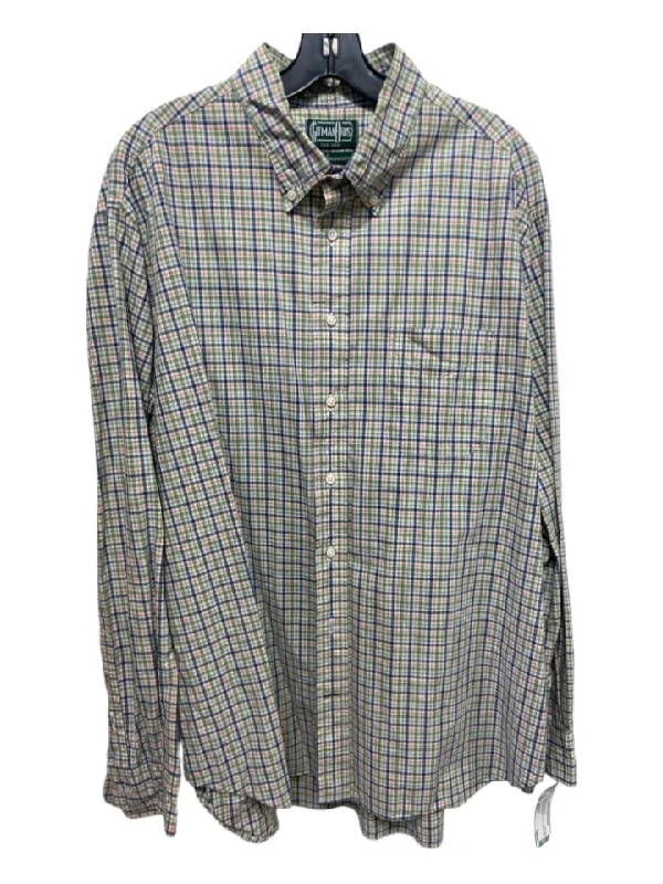 Gitman Bros Size XXL Green & Blue Cotton Plaid Button Down Long Sleeve Shirt