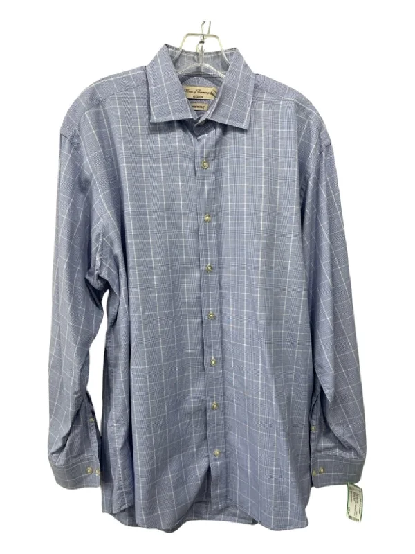 House of Carrington Size L Blue & White Cotton Plaid Men's Long Sleeve Shirt