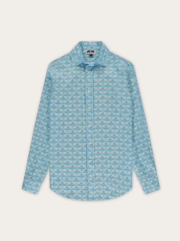 New Products Men's Elephant Dance Blue Abaco Linen Shirt