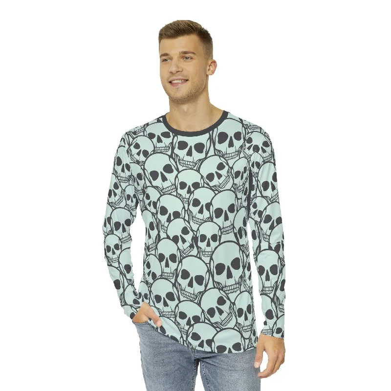 Men's Light Blue Skulls Long Sleeve T-Shirt