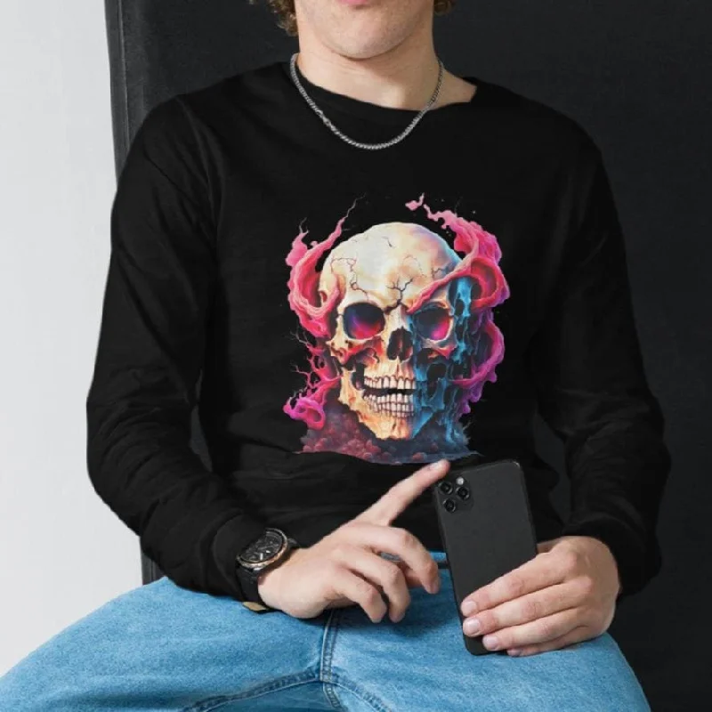 Men's Skull Long Sleeve Shirt - Perfect For Showcasing Your Edgy Style!