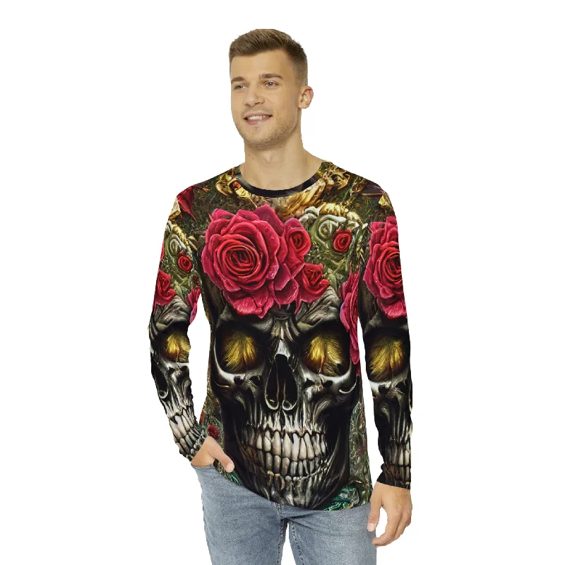 Men's Skull Red Floral Long Sleeve Top