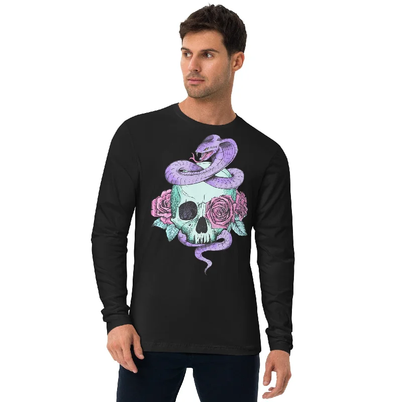 Men's Skull Snake Long Sleeve Fitted Crew T-Shirt