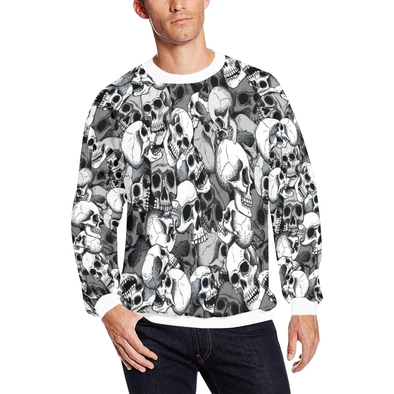 Men's Skulls Long Sleeve White Trim Sweatshirt