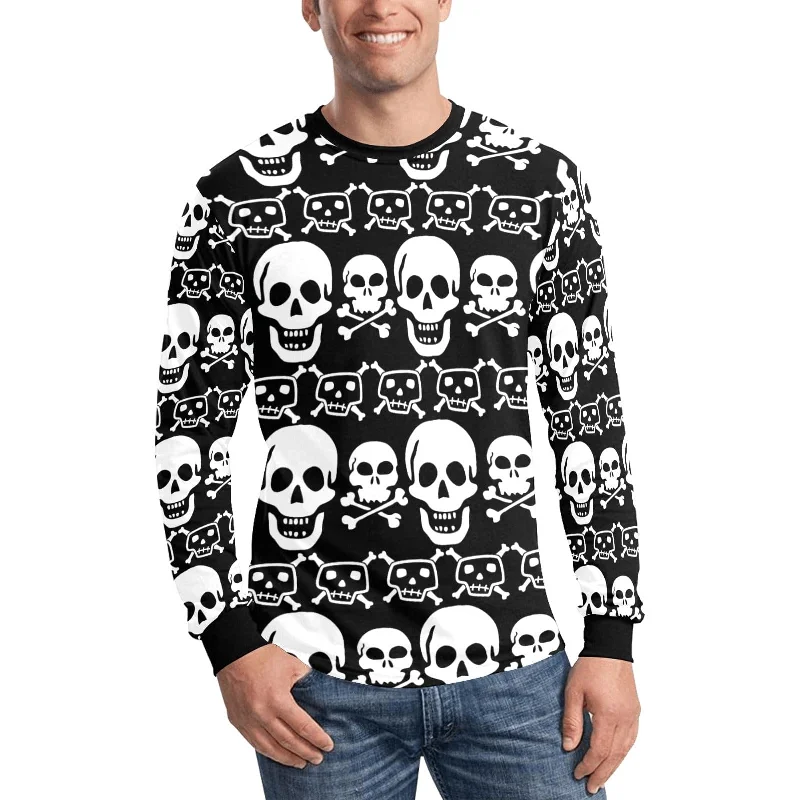 Men's White Skulls Long Sleeve T-shirt