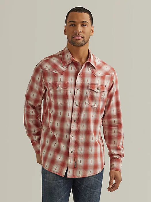 Cozy Dress MEN'S WRANGLER RETRO PREMIUM LONG SLEEVE RUST SNAP SHIRT