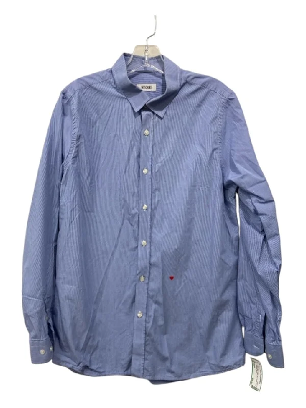 Moschino Size 17 Blue & White Cotton Micro Button Down Men's Long Sleeve Shirt