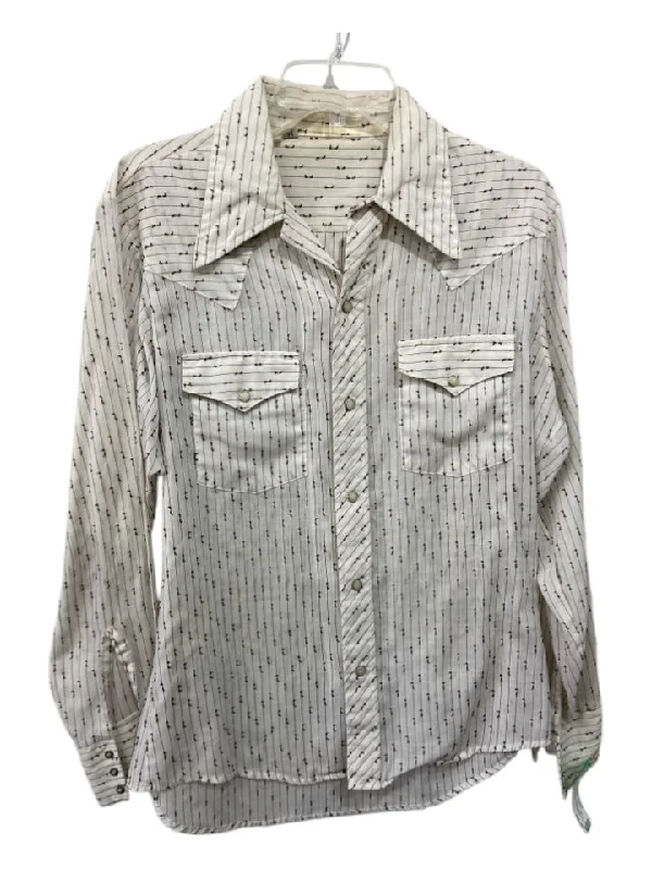 No Brand AS IS Size M White & Brown Cotton Blend Western Men's Long Sleeve Shirt