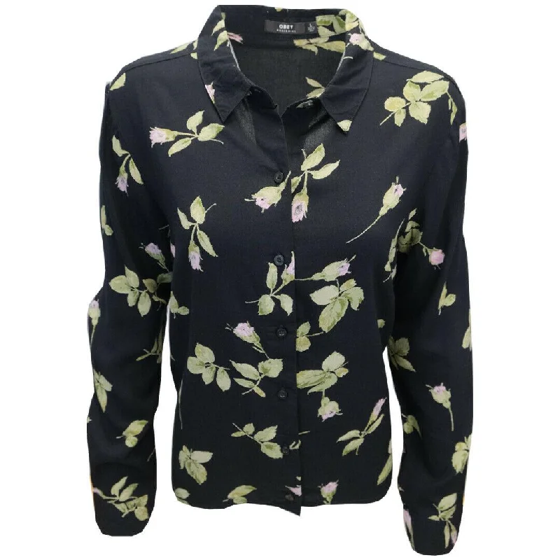 Light Dressing OBEY Women's Black Floral L/S Shirt (S03)