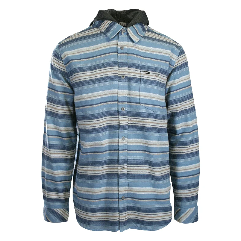 Breezy Comfort O'Neill Men's Blue Shadow Flannel Shirt Redmond Hooded Horizontal Striped (S18)