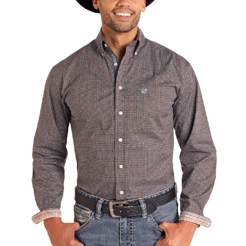 Stylish Comfort PANHANDLE ROUGH STOCK FLEX TECH BROWN TURQUOISE BURST LONG SLEEVE SHIRT