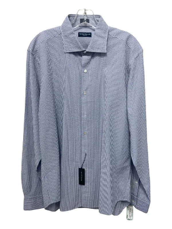 Peter Millar NWT Size L Blue & White Cotton Seersucker Men's Long Sleeve Shirt