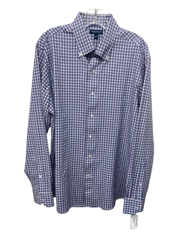 Peter Millar Size L Blue & Purple Cotton Blend Plaid Men's Long Sleeve Shirt