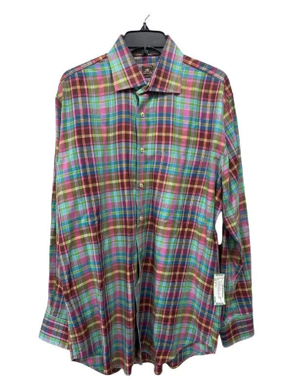 Peter Millar Size L Pink, Blue, Multi Color Cotton Plaid Men's Long Sleeve Shirt