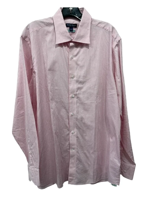 Peter Millar Size L Pink & White Cotton Plaid Button Down Long Sleeve Shirt