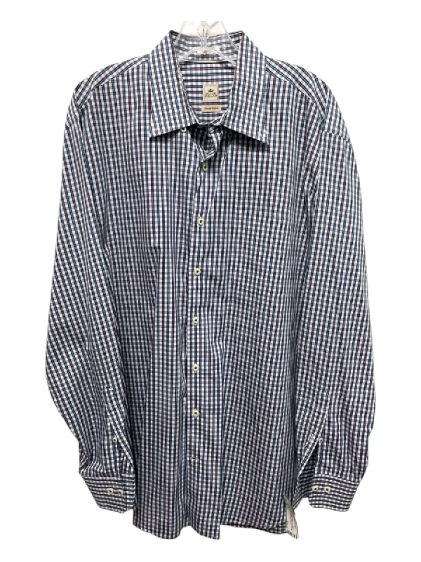 Peter Millar Size XL Blue & White Cotton Plaid Front Pocket Long Sleeve Shirt