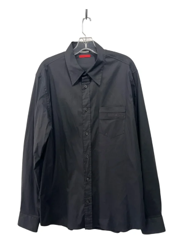 Prada Size 44 Black Cotton Solid Front Pocket Button Down Long Sleeve Shirt