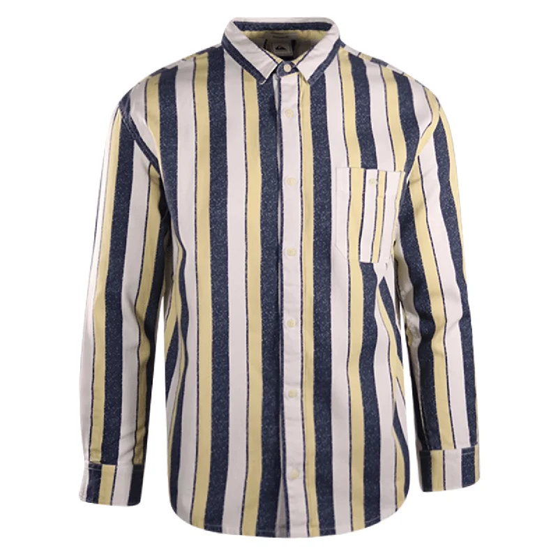 Relaxed Jackets Quiksilver Men's Navy Yellow White Vertical Striped L/S Woven Shirt (S17)