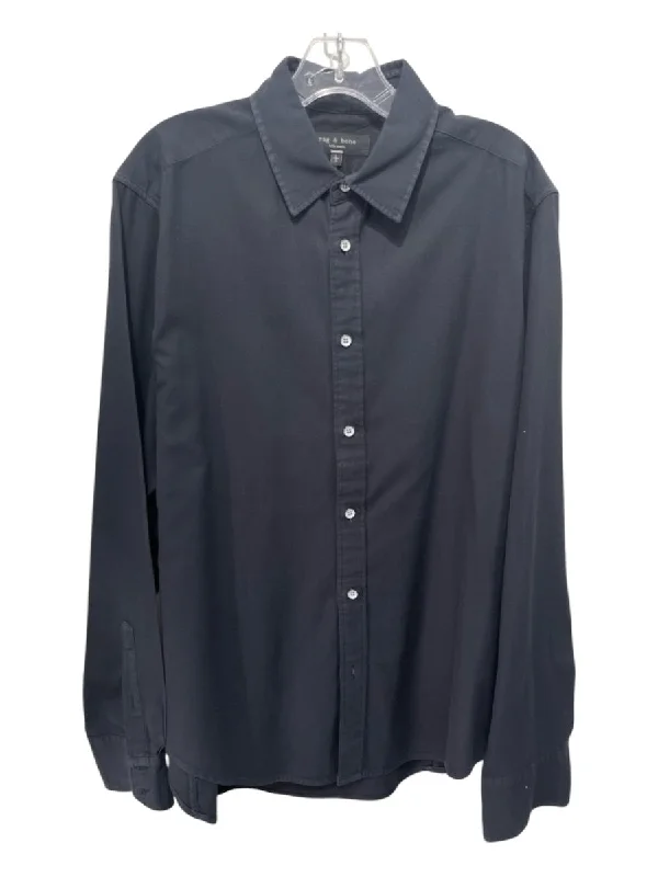 Rag & Bone Size L Black Cotton Solid Button Down Men's Long Sleeve Shirt