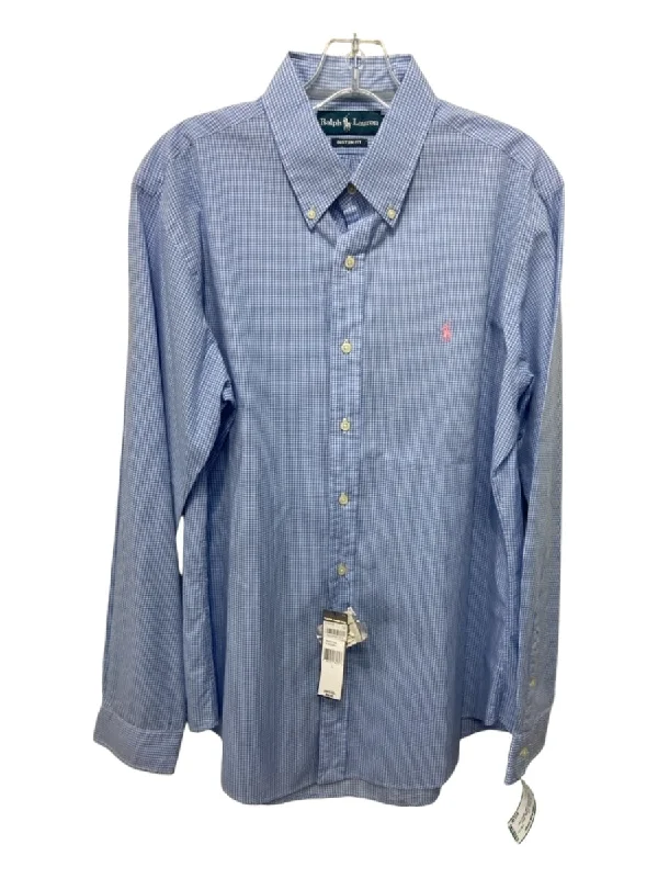 Ralph Lauren NWT Size L Light Blue & White Cotton Gingham Long Sleeve Shirt