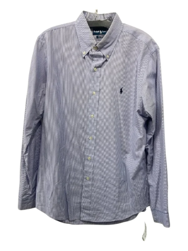 Ralph Lauren Size L Blue & White Cotton Blend Striped Men's Long Sleeve Shirt