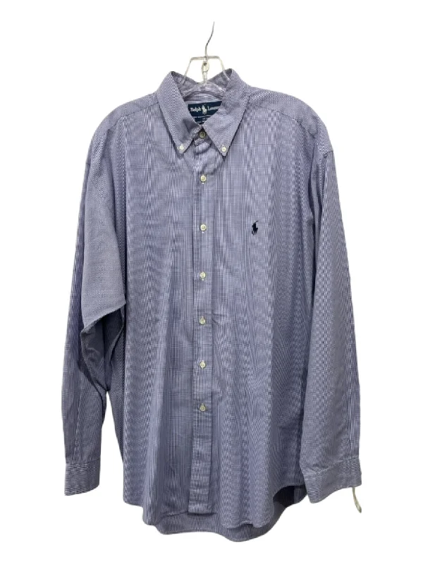 Ralph Lauren Size L Blue & White Cotton Gingham Button Collar Long Sleeve Shirt