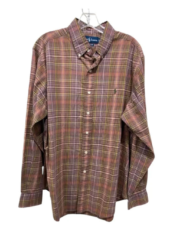 Ralph Lauren Size L Brown & Purple Cotton Plaid Button Down Long Sleeve Shirt