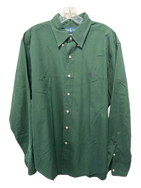 Ralph Lauren Size L Green Cotton Blend Solid Button Down Men's Long Sleeve Shirt