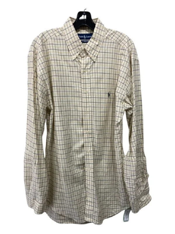 Ralph Lauren Size L Off White Cotton Blend Grid Button Down Long Sleeve Shirt