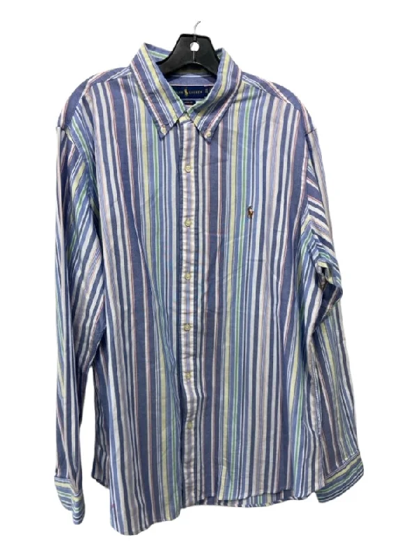 Ralph Lauren Size XL Blue & Yellow Cotton Stripes Button Down Long Sleeve Shirt