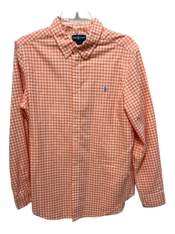 Ralph Lauren Size XL Orange & White Cotton Blend Gingham Men's Long Sleeve Shirt