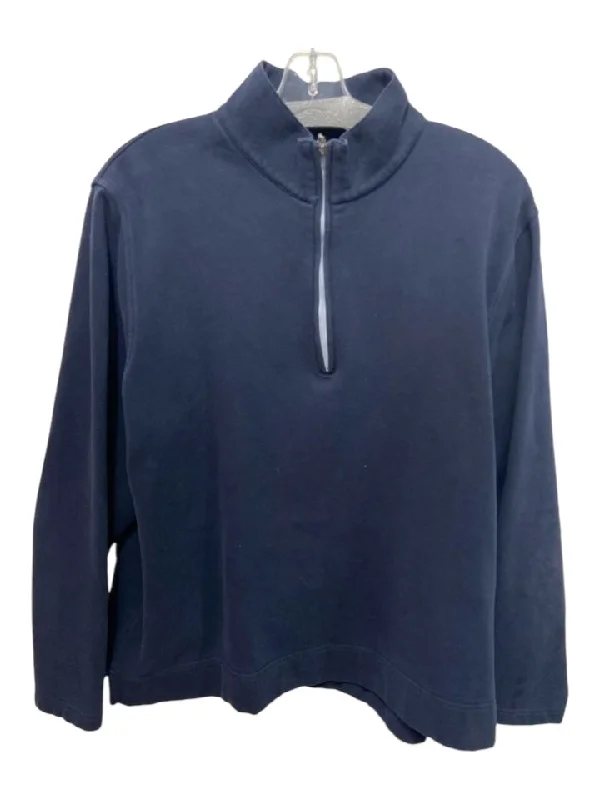 Robert Talbott Size L Navy Cotton Solid Sweatshirt Quarter Zip Long Sleeve Shirt