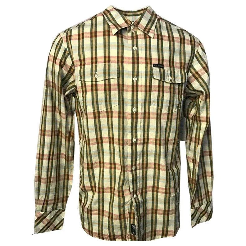 Relaxed Fits Rocawear Men's Linen Blend Vanilla Checked L/S Woven Shirt (Retail $50) Size Small