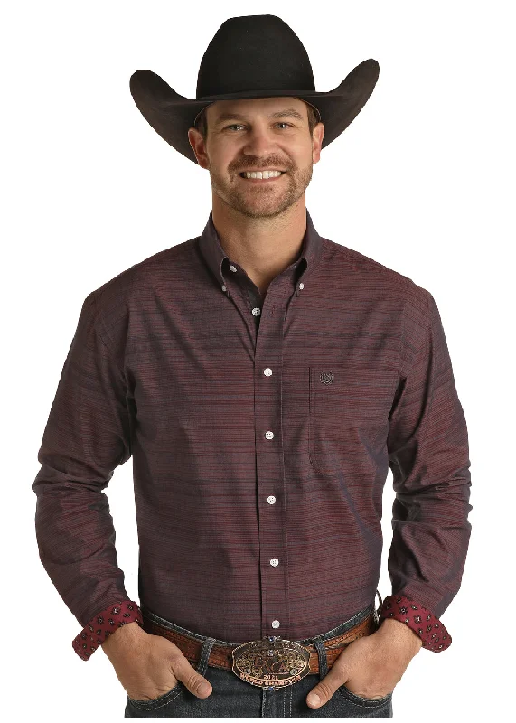 High Street Series ROCK & ROLL BURGUNDY STRIPED LONG SLEEVE SHIRT