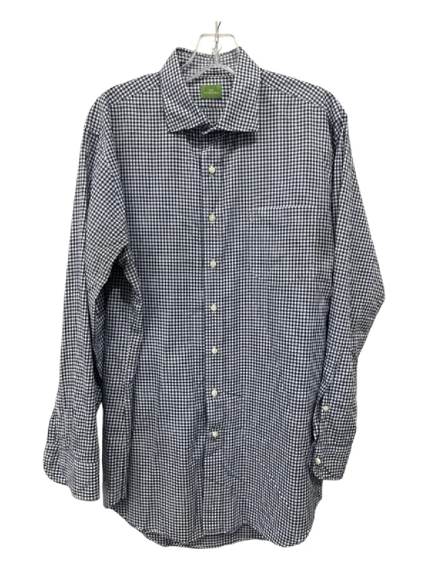 Sid Mashburn Size L Navy & White Cotton Gingham Front Pocket Long Sleeve Shirt