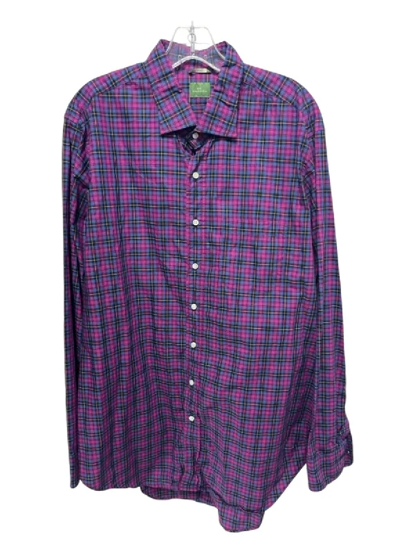 Sid Mashburn Size XL Purple & Blue Print Cotton Blend Plaid Long Sleeve Shirt