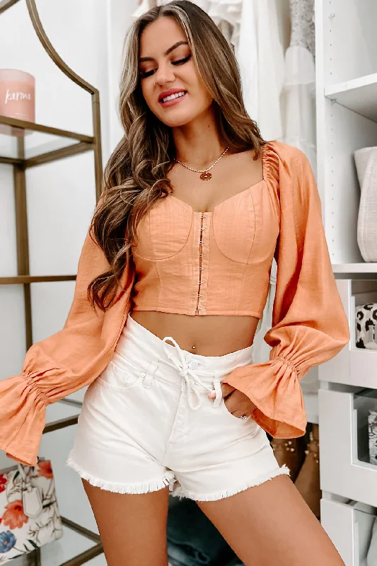 Steal Your Attention Hook Front Bustier Crop Top (Peach)