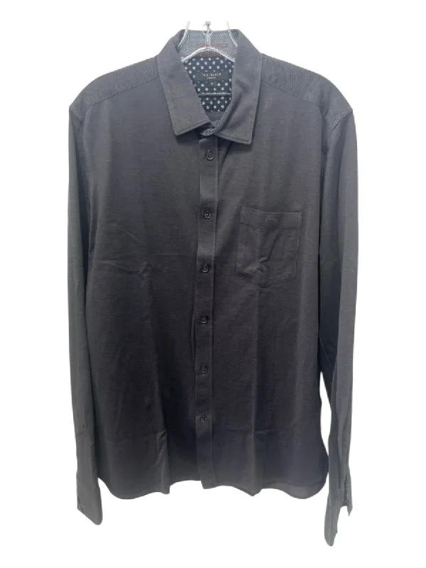 Ted Baker Size 5 Blue Cotton Solid Front Pocket Button Down Long Sleeve Shirt