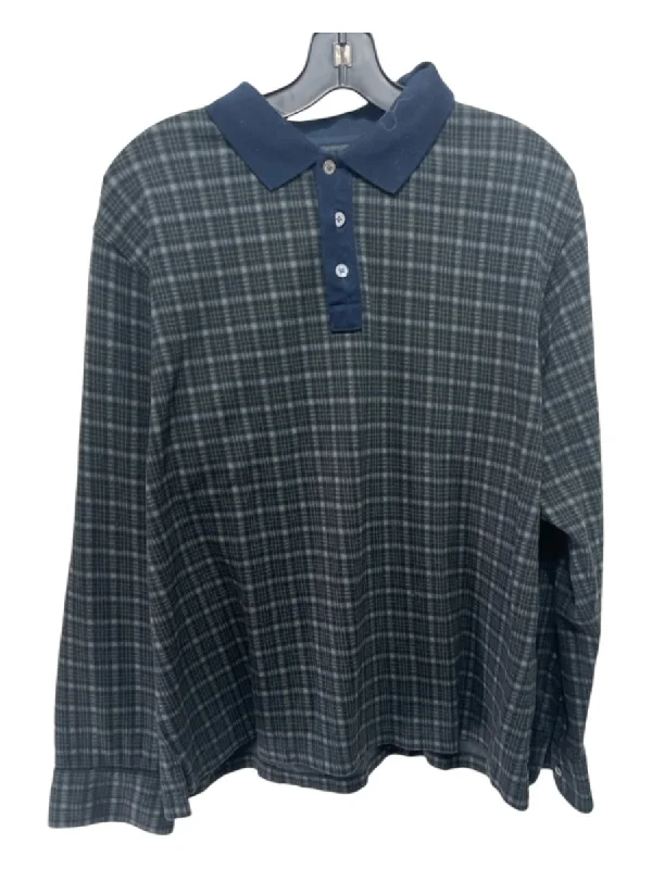 Todd Snyder Size XL Gray & Green Cotton Blend Plaid Polo Men's Long Sleeve Shirt