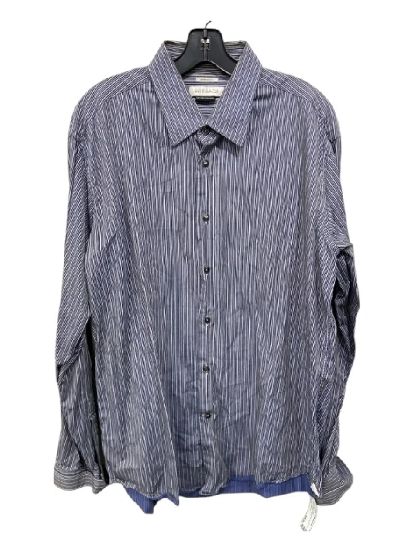 Versace Collection Size 17.5 Blue & White Cotton Striped Men's Long Sleeve Shirt