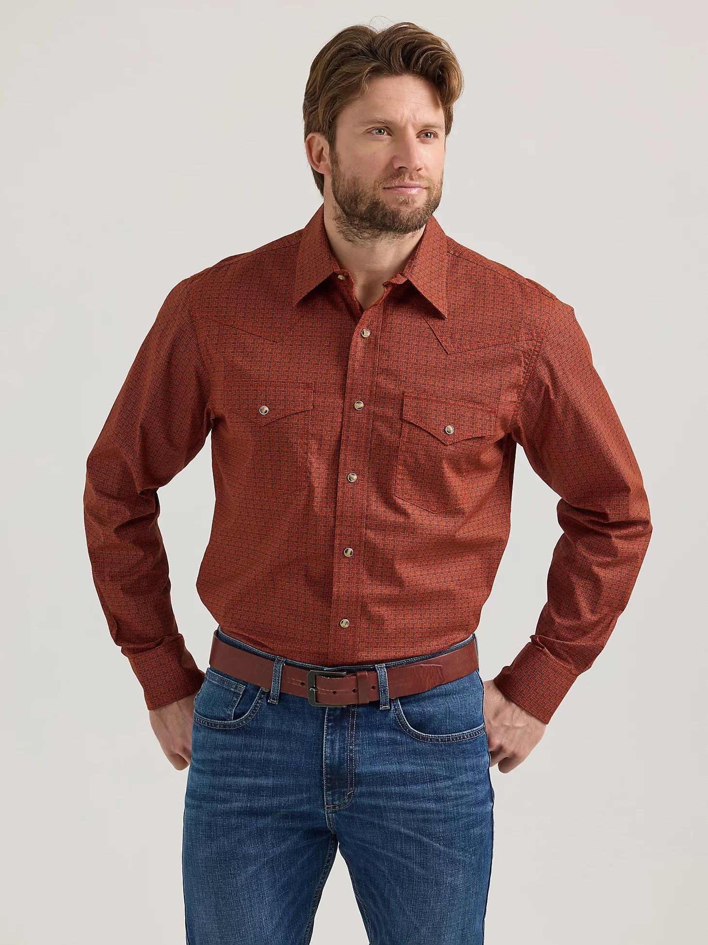 Urban Design Sense Wrangler 20X Competition Advanced Comfort Burnt Umber Hatch Long Sleeve Snap Shirt