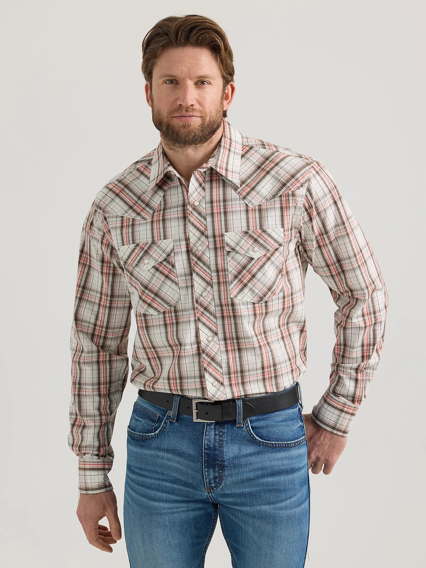 Classic Choice Wrangler 20X  Competition Advanced Comfort Dusty Rose Long Sleeve Two Pocket Western Snap Shirt