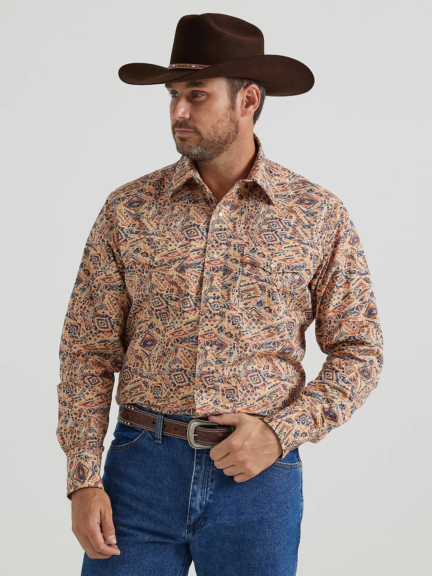 Sporty Elegance WRANGLER CHECOTAH FIESTA ORANGE LONG SLEEVE SNAP SHIRT